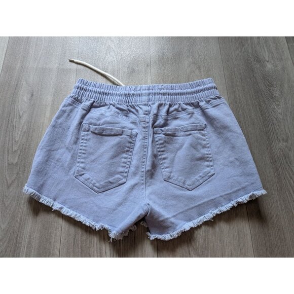 Celebrity Pink Light Blue Distressed Denim Shorts W/ Drawstring Waist & Pockets - Picture 4 of 5